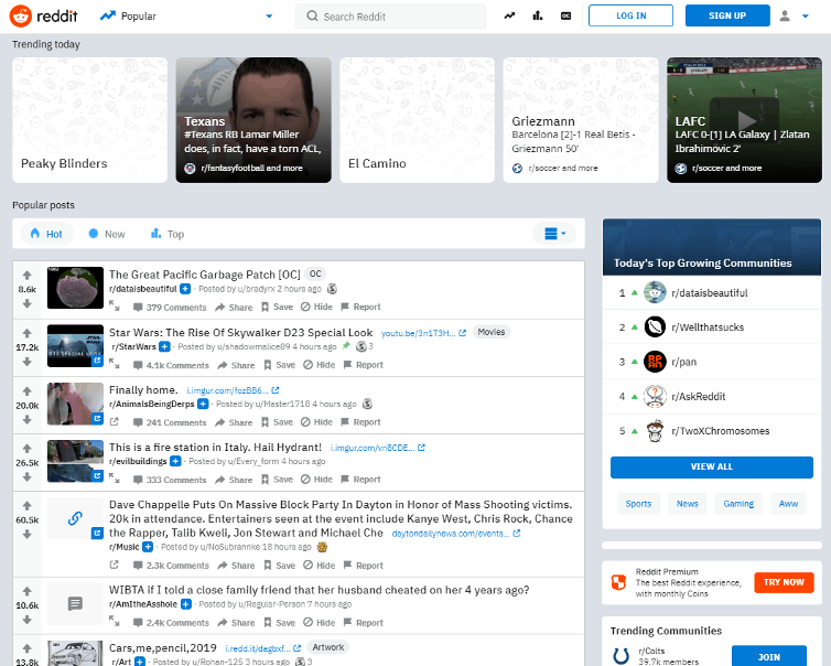 layout of reddit