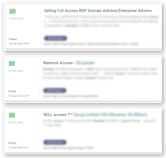 Cybercriminal Forum post selling access