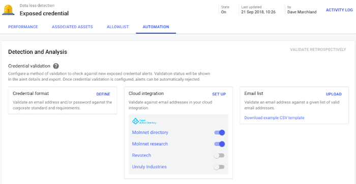 Validating with credential format, email list, or Azure AD integration in ReliaQuest GreyMatter DRP