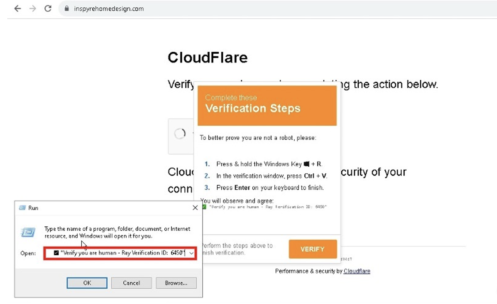 a fake Cloudflare CAPTCHA verification prompt